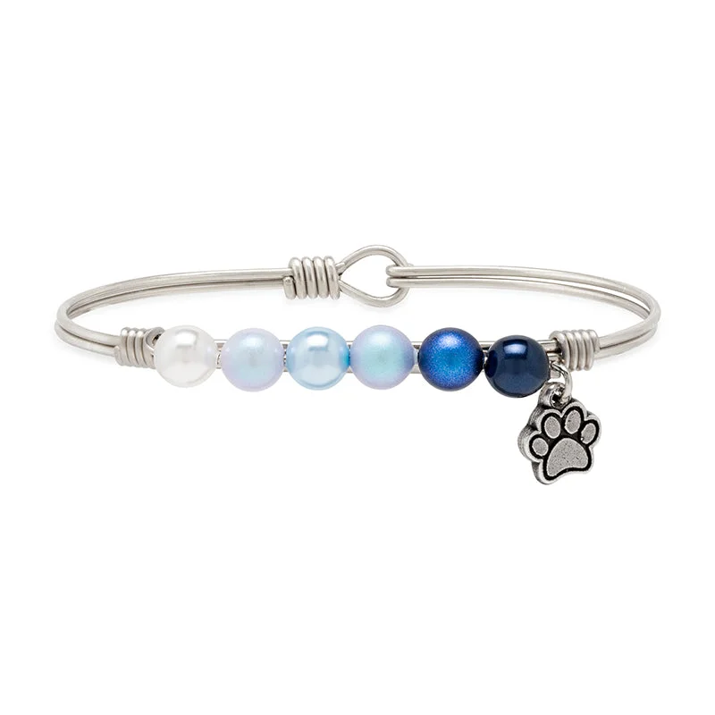 Charoite bracelets-Pawprint Crystal Pearl Bangle Bracelet in Blue Ombre