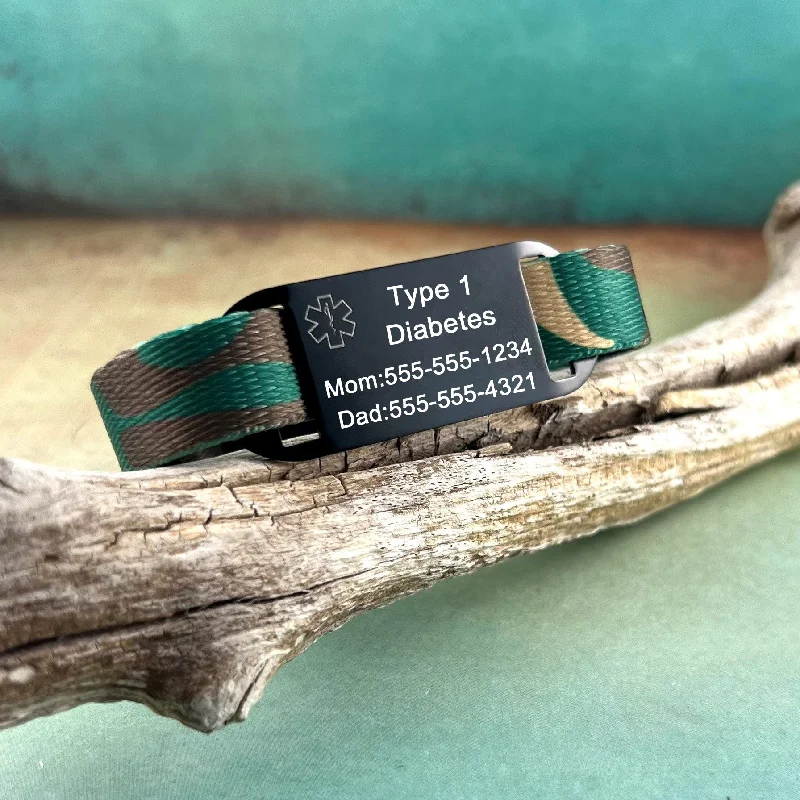 Woven strand bracelets-Kids Medical Alert Bracelet ~ Camo