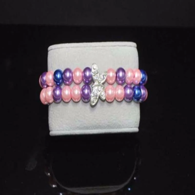 Burnished word bracelets-Pink / Purple Glass Pearl Butterfly Bracelets