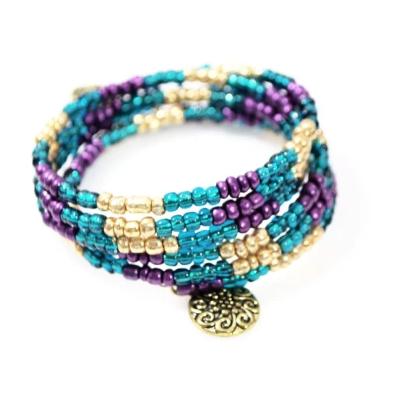 Waxing moon bangles-Metallic Turquoise  With Charms Wrap Around Bracelets