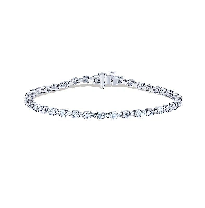 Delicate filigree bangles-Sabel Collection White Gold Alternating Large and Small Diamond Bracelet