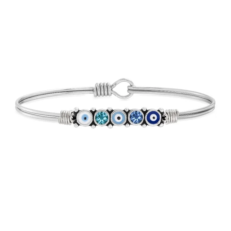 Circle link bracelets-Blue Ombre Evil Eye Bangle Bracelet