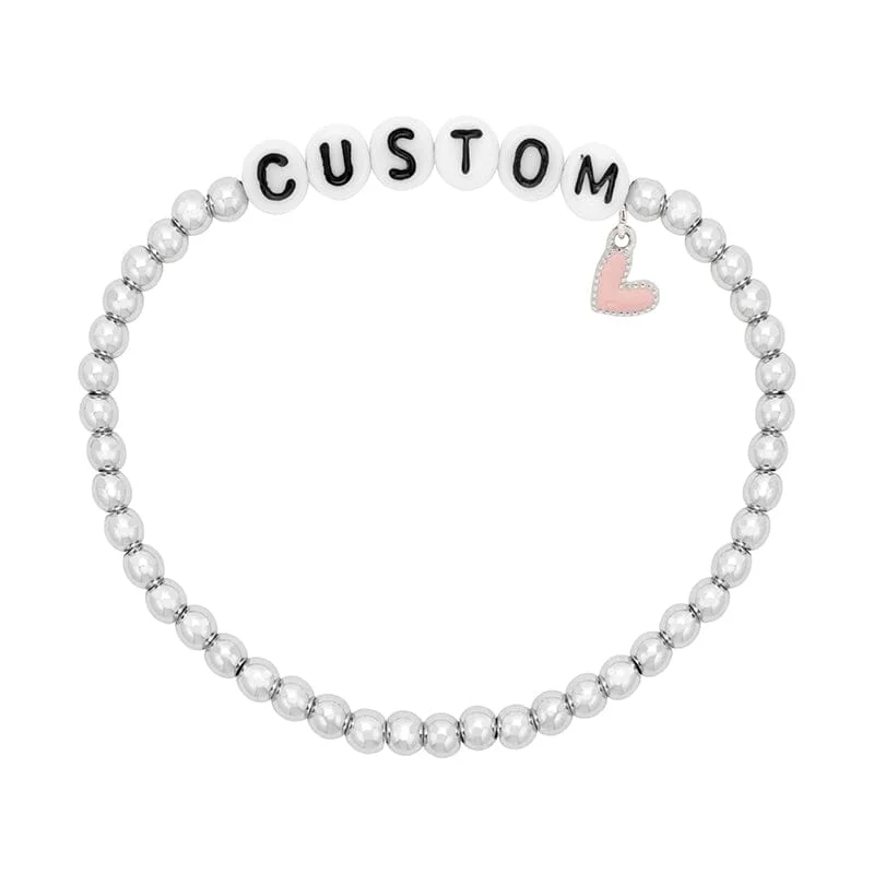 Twisted wire bangles-Personalized Letter Bead Stretch Bracelet with Pink Heart Charm