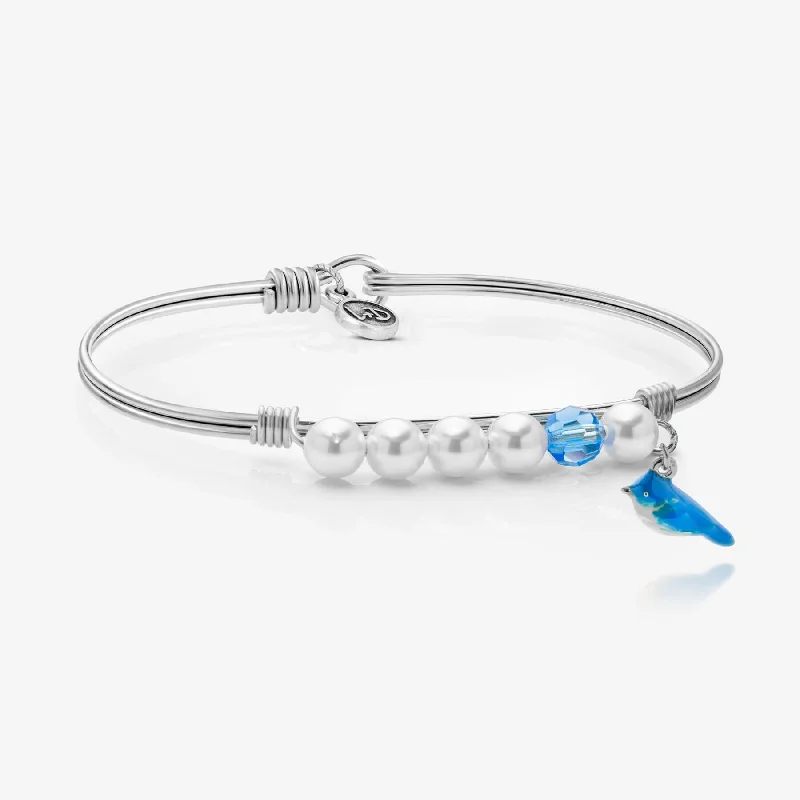 Solid cuff bangles-Bluebird Charm Crystal Pearl Bangle Bracelet