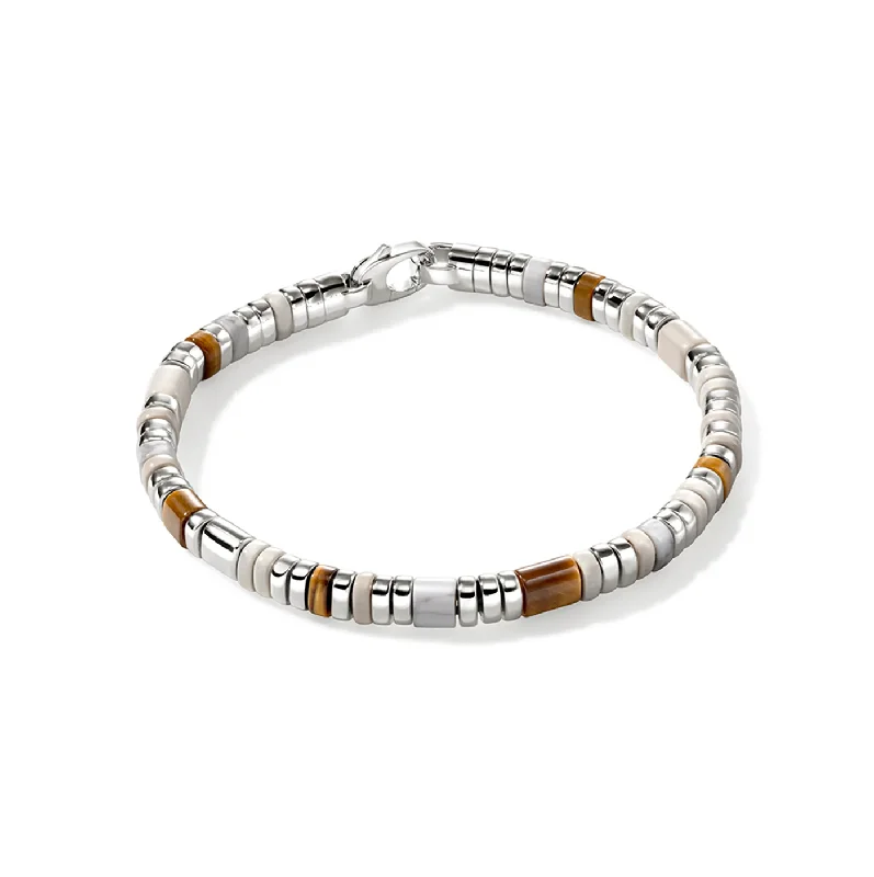 Lunar theme bracelets-John Hardy Colorblock Slim Sterling Silver Brown Tiger Eye and Howlite Bracelet