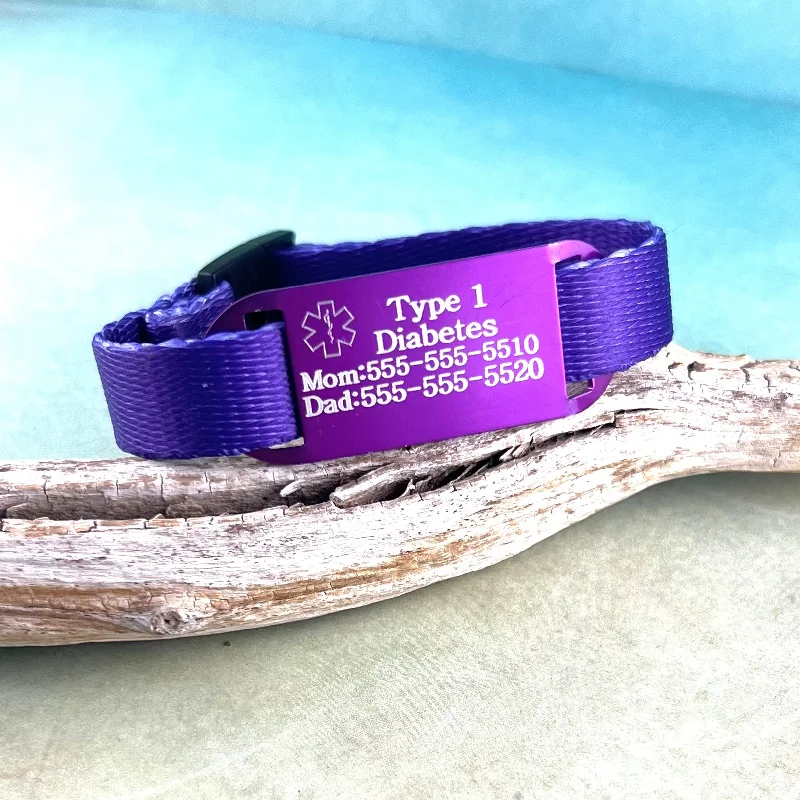 Dark grain bangles-Kids Medical Alert Bracelet ~ Purple