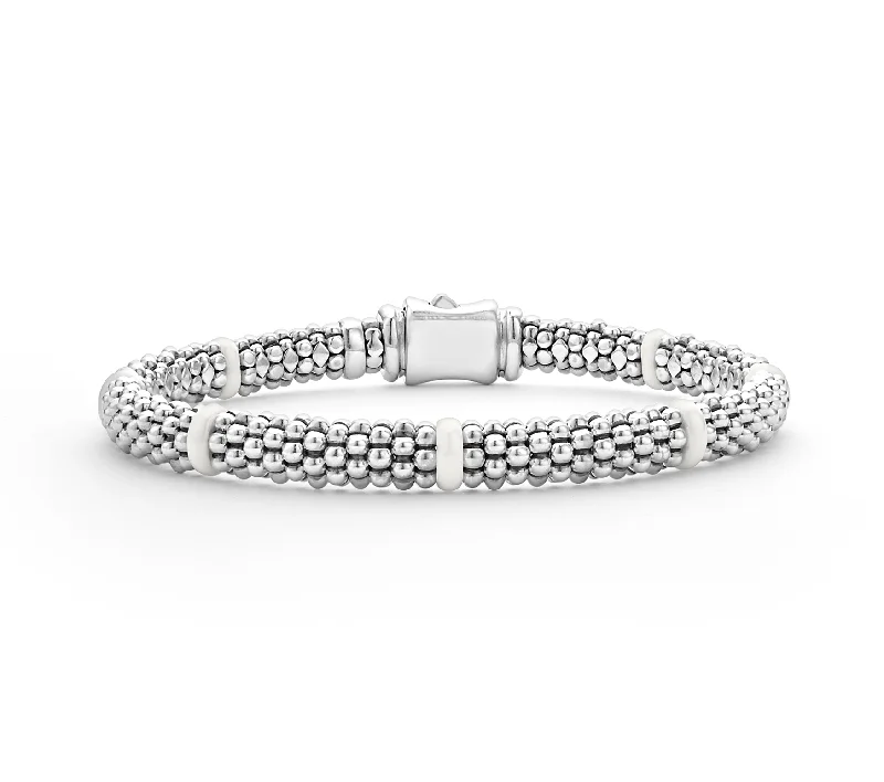 Bead link bracelets-LAGOS White Caviar Ceramic Station Caviar Bracelet, 6mm