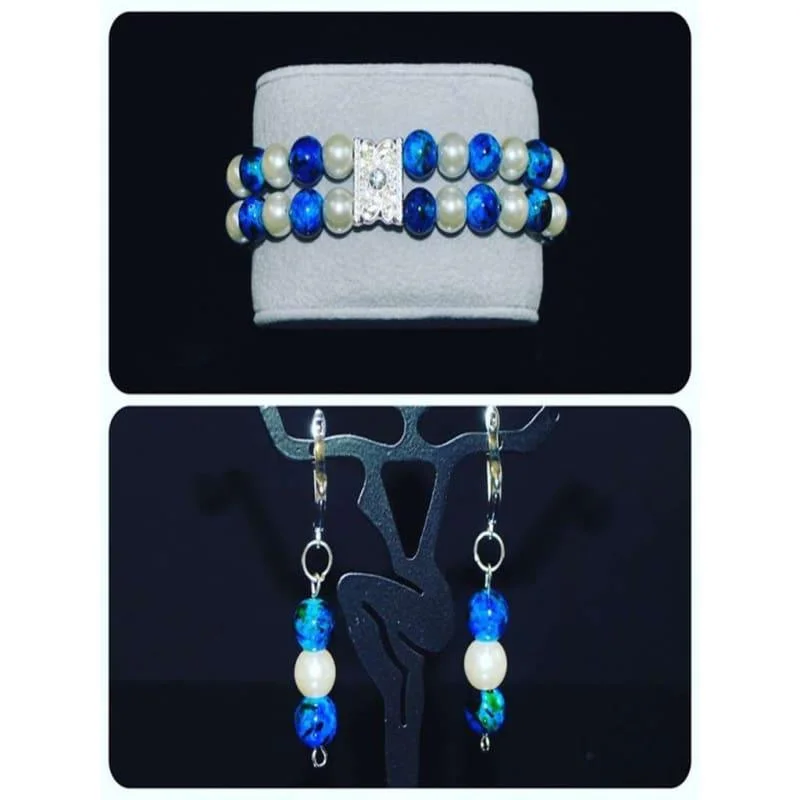 Slide clasp bracelets-Glass Pearls  Earrings and Bracelets Set