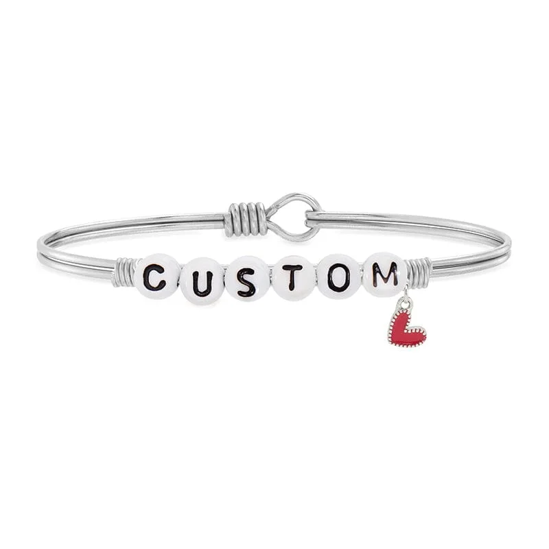 Lunar theme bracelets-Personalized Letter Bead Bangle Bracelet with Red Heart Charm