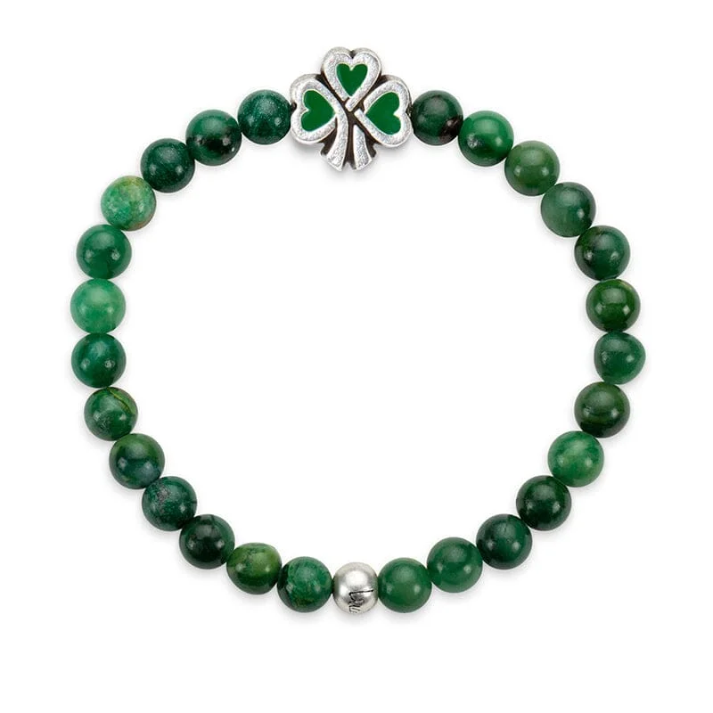 Pentagon shape bracelets-Shamrock Stretch Bracelet in Jade Green Beads