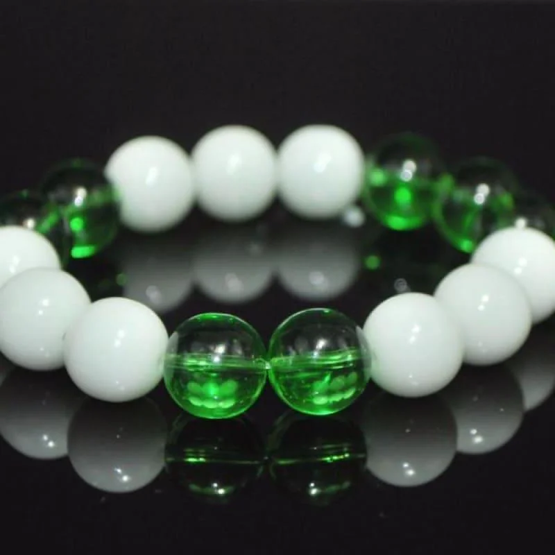 Zircon bead bangles-White Jade Bead with Green Quartz Bracelets