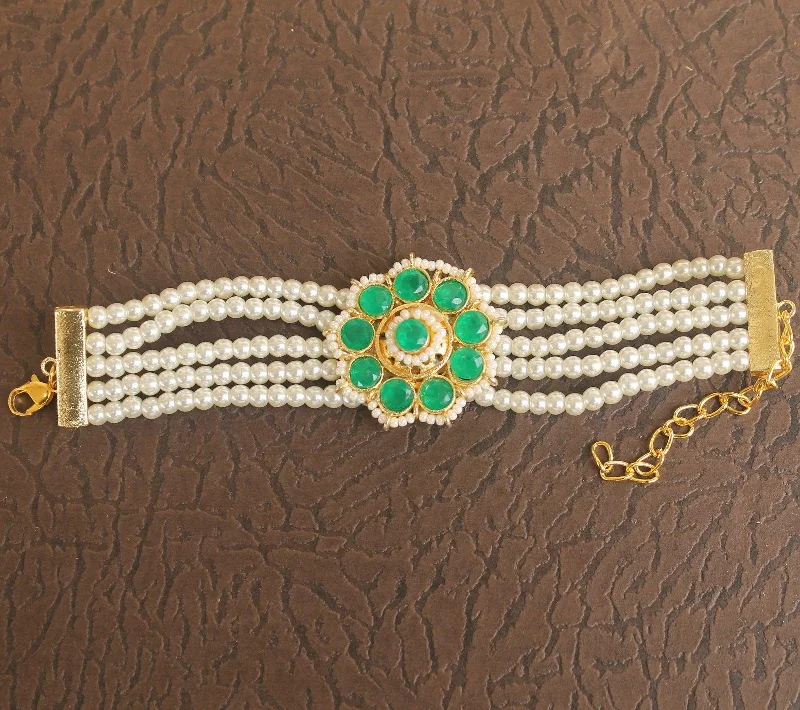 Satin silver bangles-Glass & Kundan Beaded Designer 4 Layer Bracelet