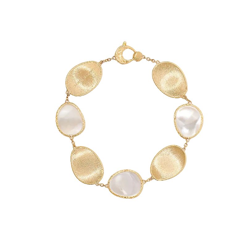 Circle link bracelets-Marco Bicego Lunaria Yellow Gold Mother of Pearl Station Bracelet