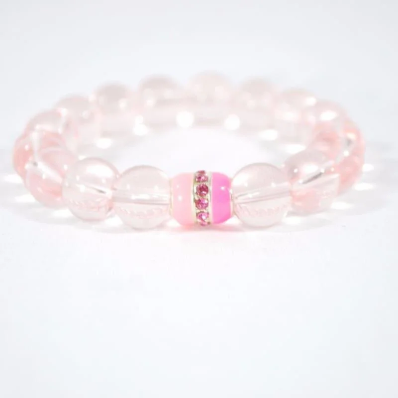 Stranded tribal bangles-Pink Quartz With Charm  Beaded Women's Bracelets