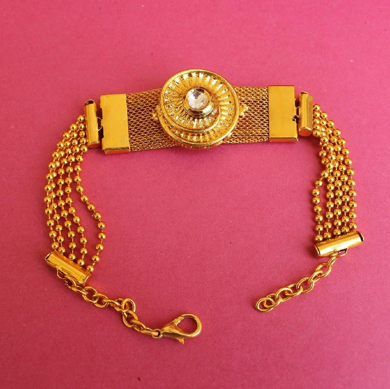 Crisp link bracelets-Gold Plated Kundan Chain Bracelet