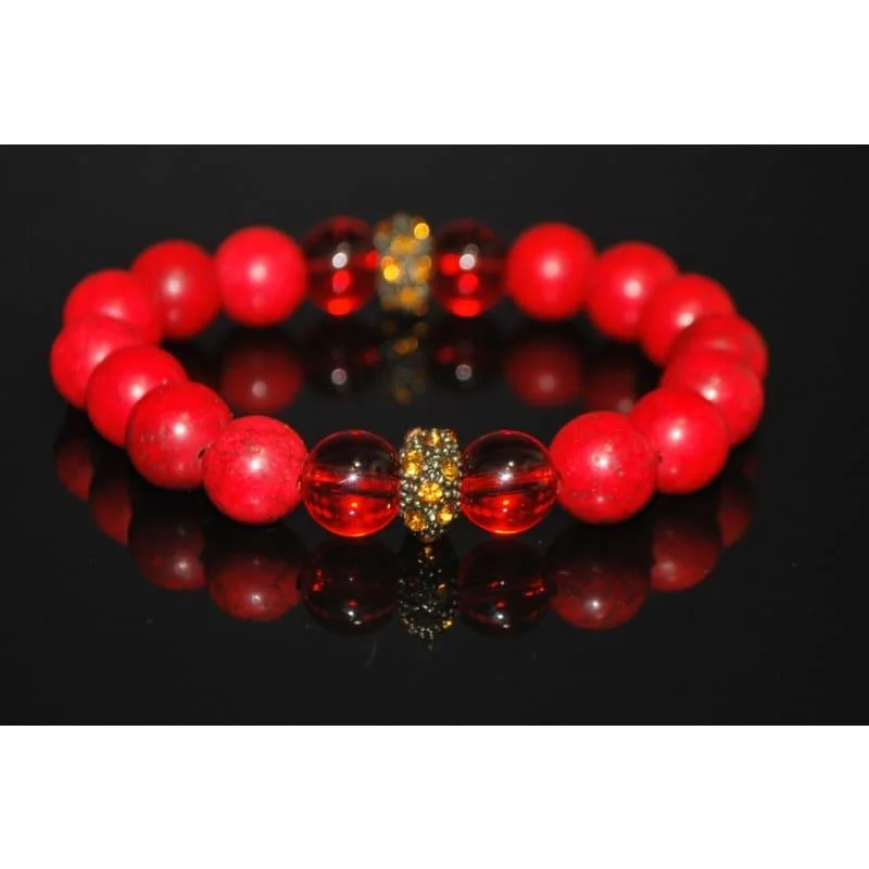 Funky bangles-Red Turquoise bead with yellow and  gold rhinestone beaded women's bracelets