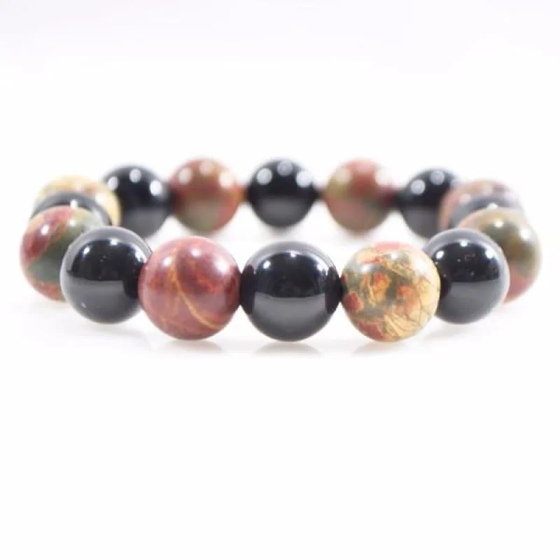 Glowing druzy bangles-Black Onyx and Picasso Jasper Mixed Gemstone Bracelets