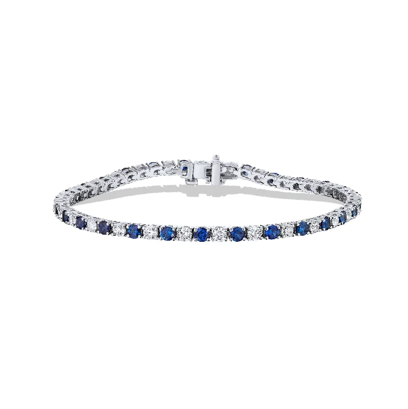 Crisp link bangles-Sabel Collection White Gold Alternating Sapphire and Diamond Bracelet