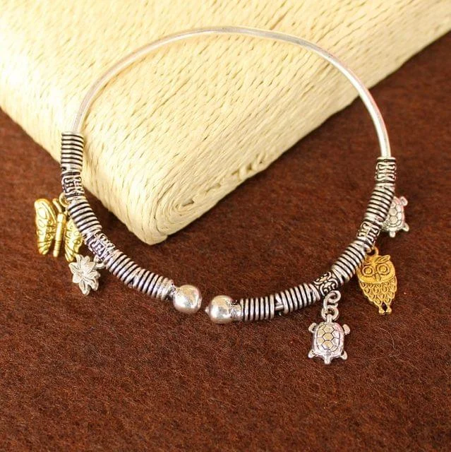 Raised cuff bracelets-German Silver Charms Bracelet Kada