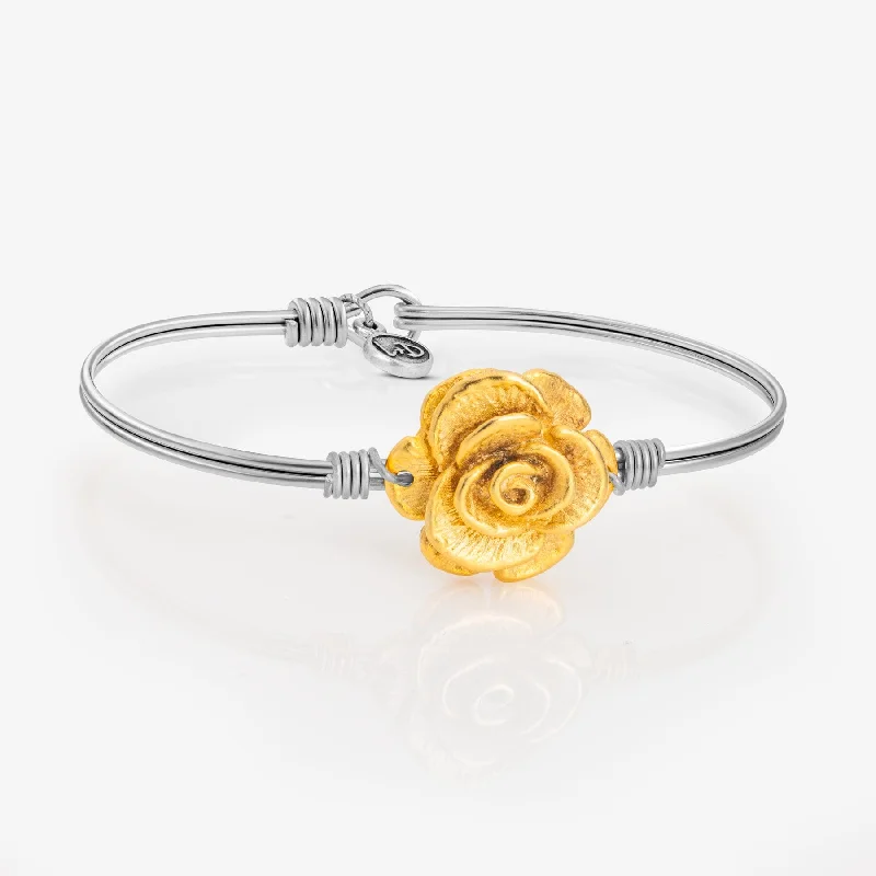 Alloy blend bracelets-Golden Rose Bangle Bracelet