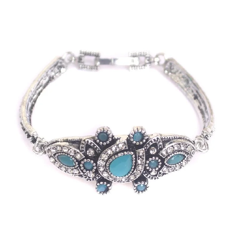 Crisp link bangles-German Silver Tready Stone Bracelet Turquoise