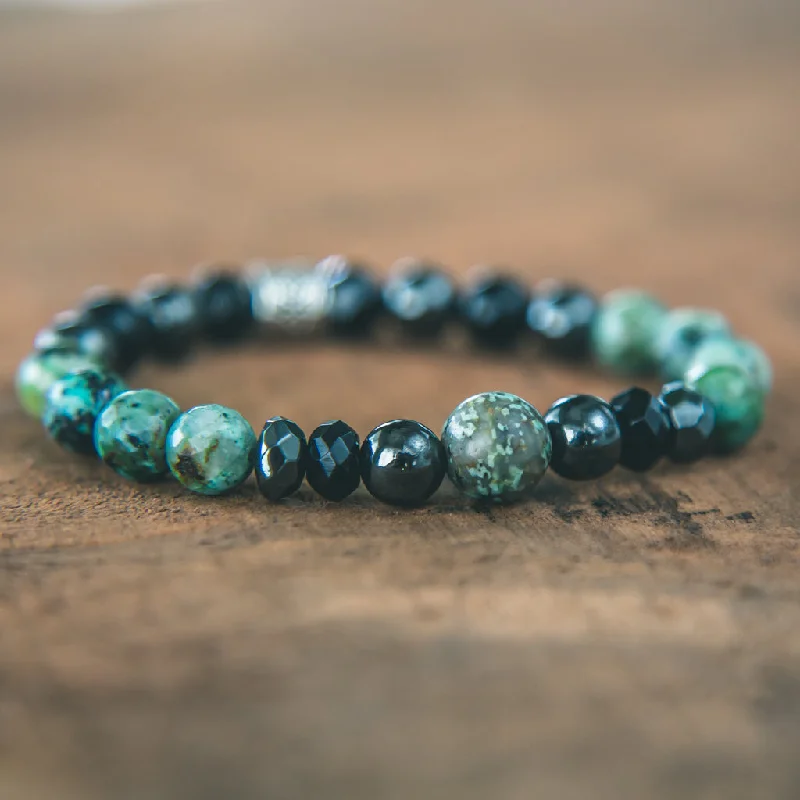 Ripple shape bangles-Evolve Unisex Gemstone Stacking Bracelet: African Turquoise, Black Onyx, Hematite