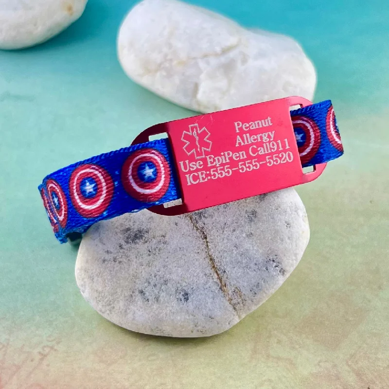 Solid stone bangles-Kids Medical Alert Bracelet ~ Superhero