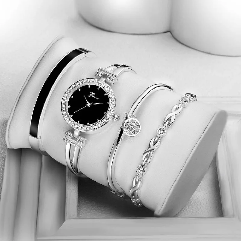 Bare frame bracelets-Elegant Watch Crystal Bracelet 4pcs Set