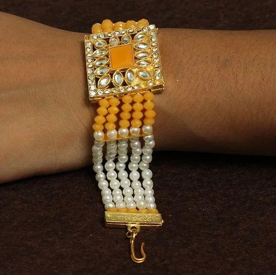 Corded edge bangles-Kundan Work Acrylic Crystal Beads Bracelet