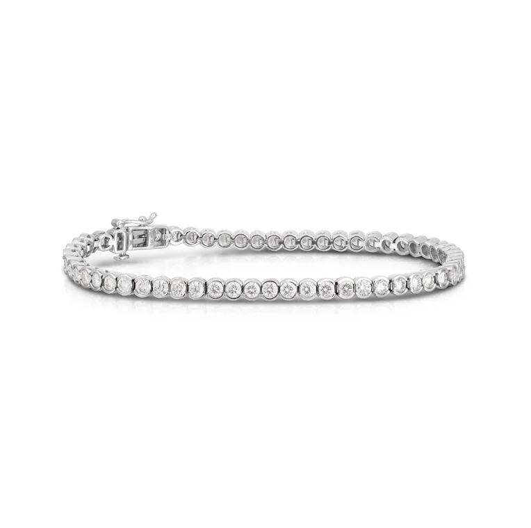 Bead-wrapped bangles-Sabel Collection White Gold Bezel Set Diamond Bracelet