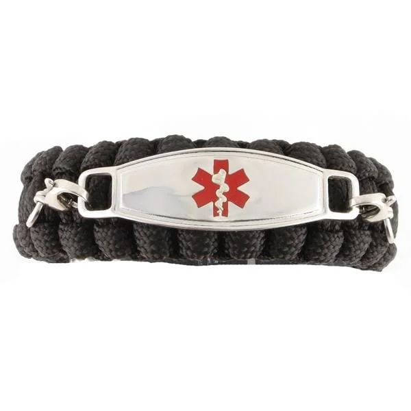 Ripple shape bracelets-Whistle Paracord Medical Bracelet Black