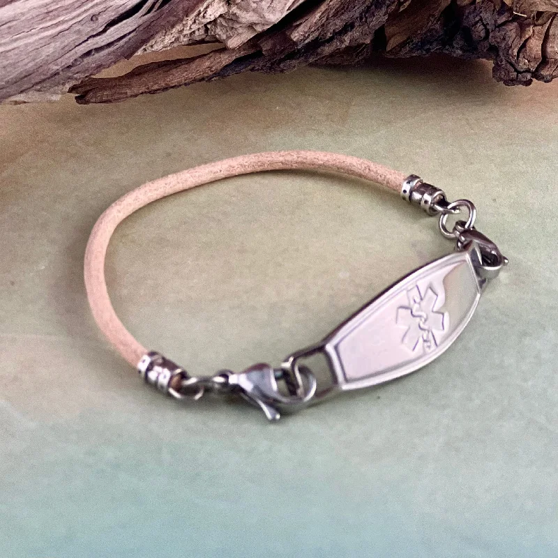 Apatite bracelets-Leather Medical Alert Bracelet "Natural"