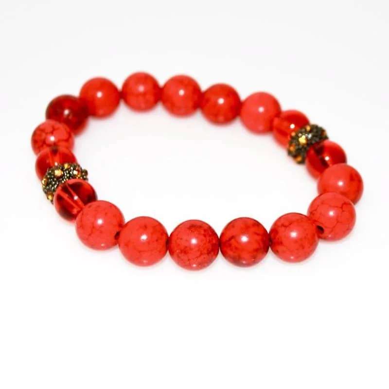 Multi-bead bangles-Red Turquoise With Copper Rhinestone Bracelets