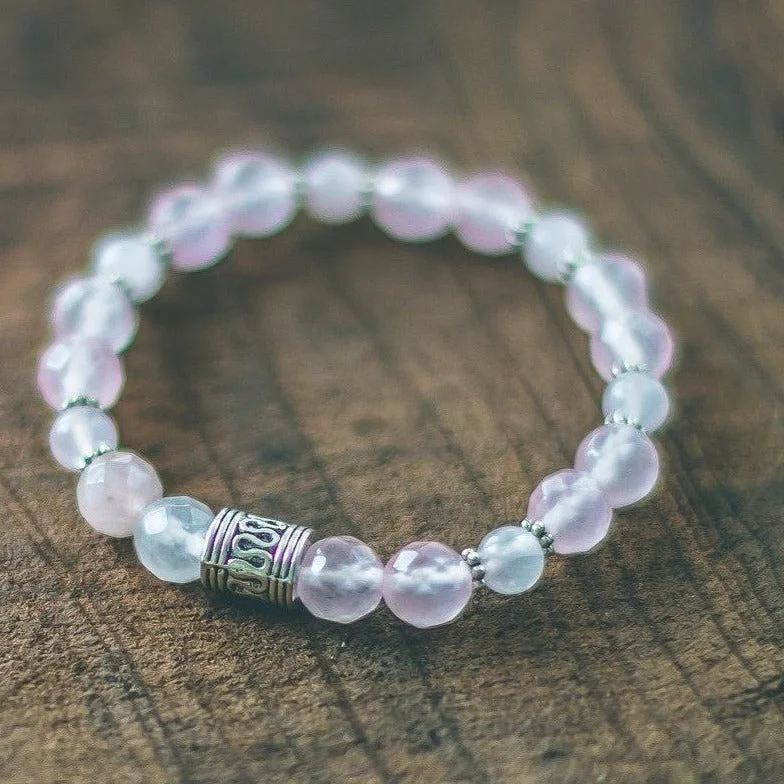 Slide clasp bracelets-Essence of Love: Rose Quartz Bracelet with Silver Beads