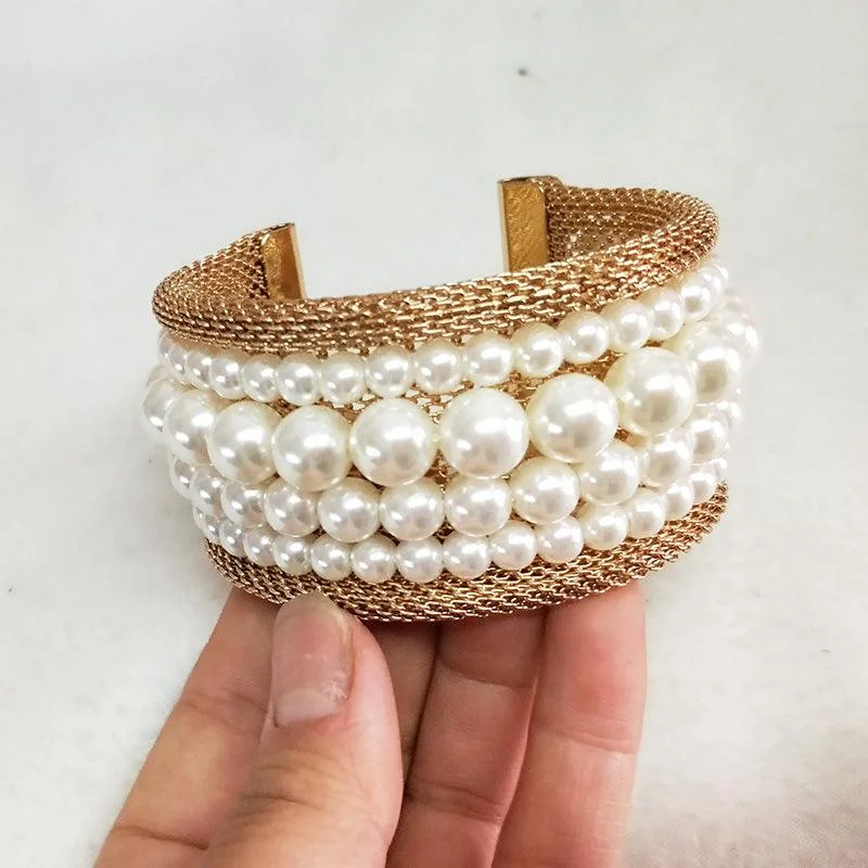 Thin rose bangles-Pearl Open Wide Design Bracelets & Bangles