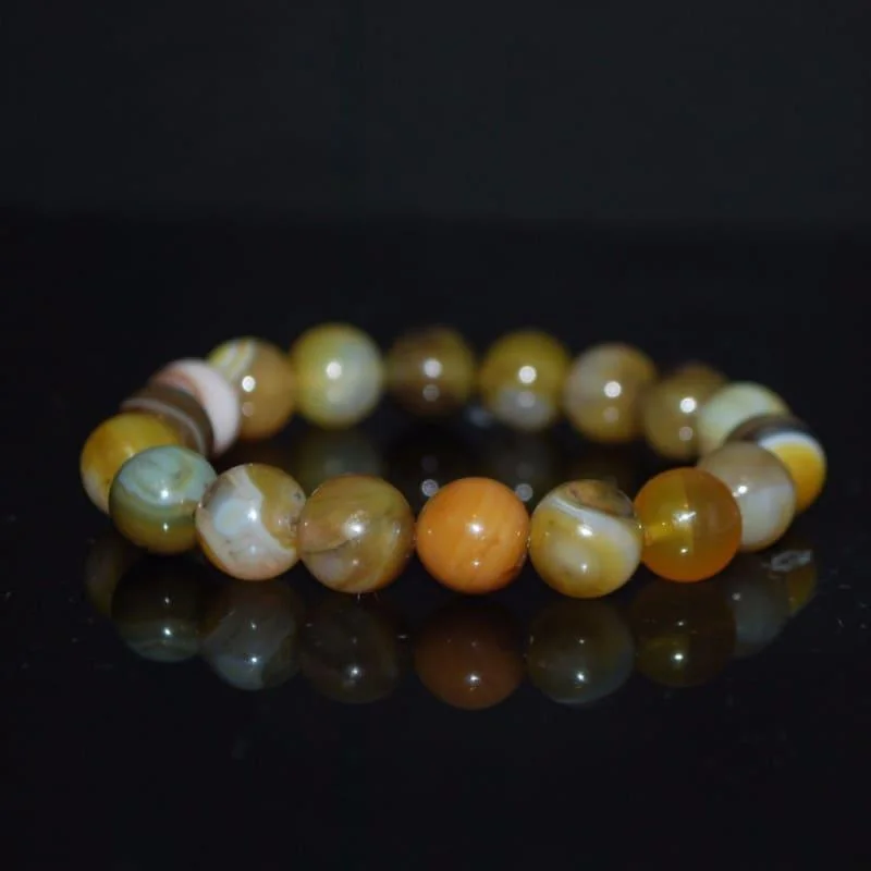 Corded edge bangles-Natural Coffee Stripe Facet Agate Onyx Unisex Men's Bracelets