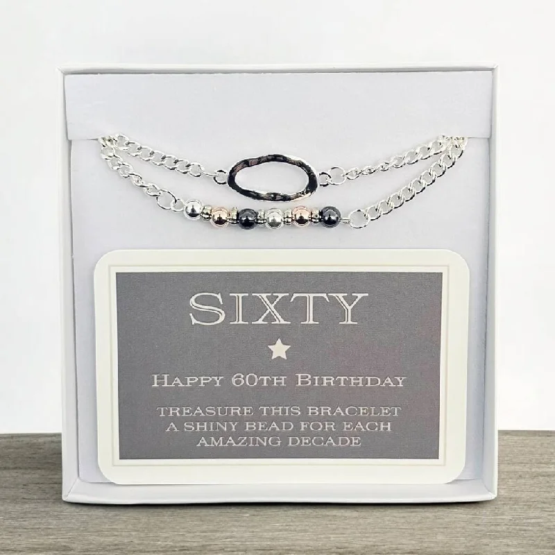 Clustered gem bracelets-60th Birthday Six Bead Statement Layered Chain Bracelet