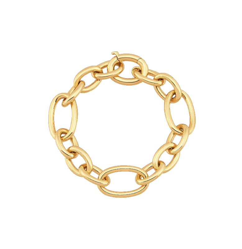 Cat motif bracelets-Sabel Collection Polished Yellow Gold Oval Link Bracelet