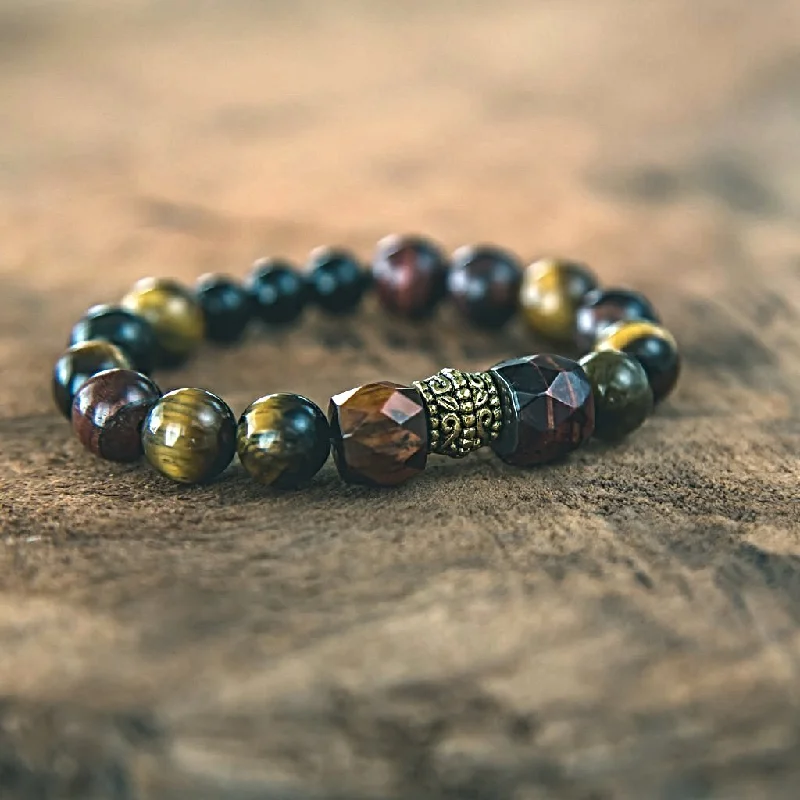 Orchid motif bangles-Strength and Power Unisex Stacking Bracelet: Tiger's Eye, Black Onyx