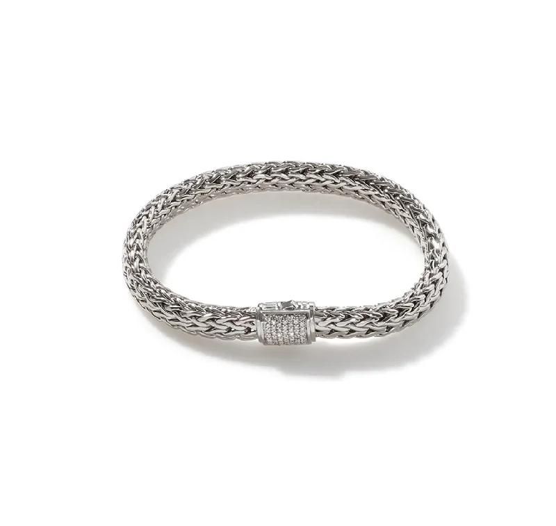 Silk thread bangles-John Hardy Classic Chain Medium Bracelet with Diamond Clasp