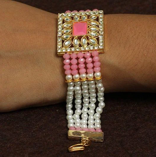 Solid geometric bangles-Kundan Work Acrylic Crystal Beads Bracelet