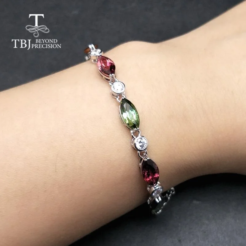 Waxing moon bangles-Vintage Tourmaline 925 Sterling Silver Precious Gemstone Bracelets