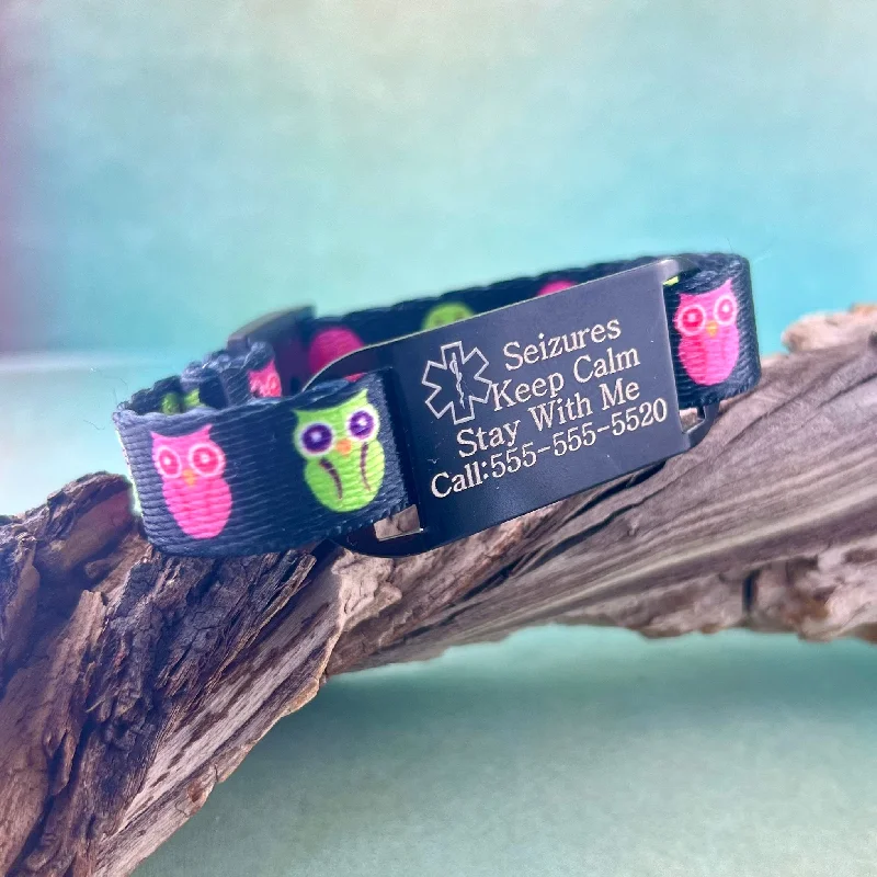 Corded edge bangles-Kids Medical Alert Bracelet ~ Hoot