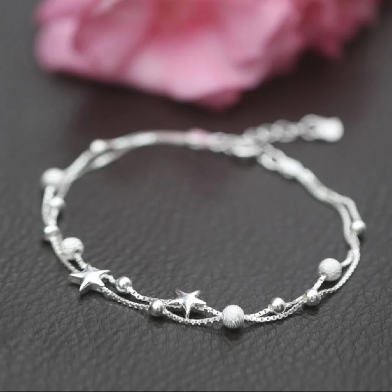 Multi-bead bangles-Sterling Silver Star And Bead Bracelet