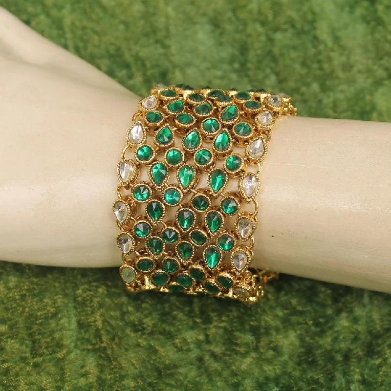 Apatite bracelets-Trendy Double Side Kundan Bracelet Green