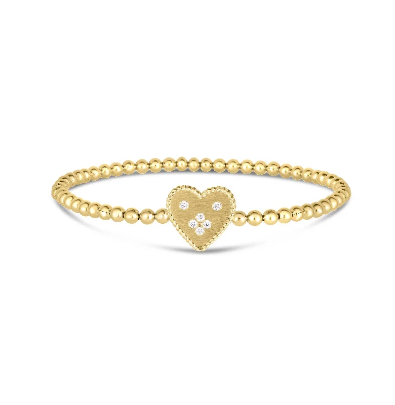 Circle link bracelets-Roberto Coin Venetian Princess Small Heart Diamond Medallion Bracelet