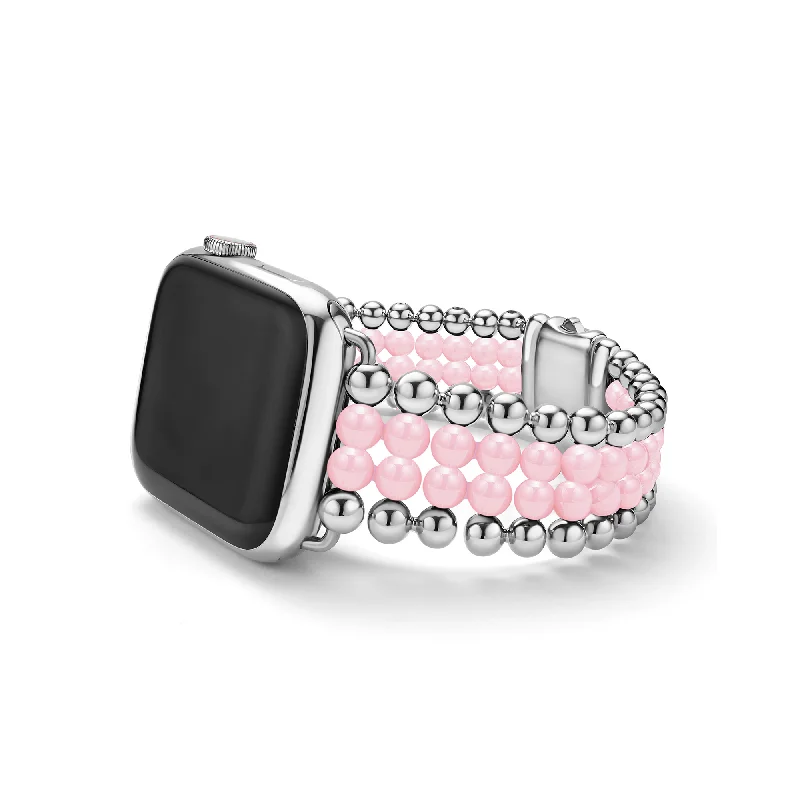 Bead link bracelets-LAGOS Smart Caviar Pink Ceramic and Stainless Steel Infinite Watch Bracelet, 38-45mm