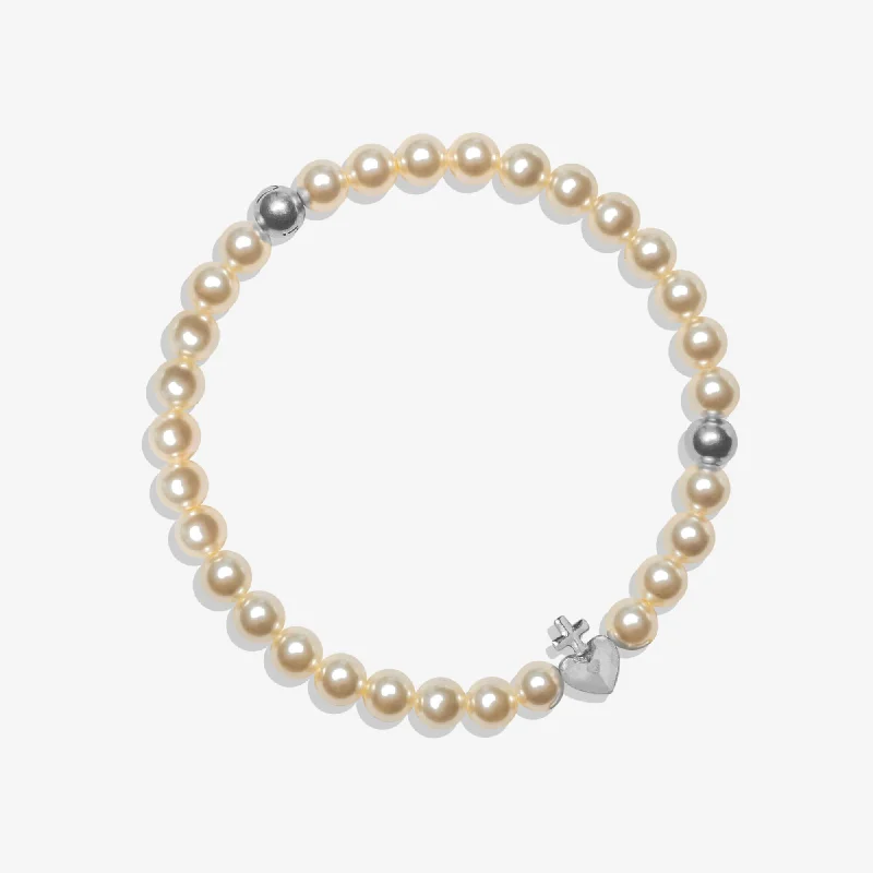 Crisp modern bracelets-Sacred Heart Pearl Stretch Bracelet