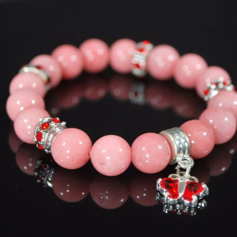 Timeless lock bracelets-Morganite Pink Gemstone With Red Charm Beaded Women's Bracelets