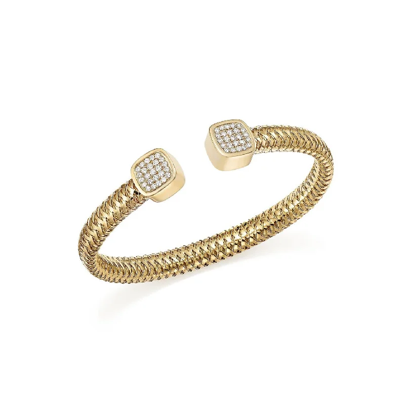 Solid stone bangles-Roberto Coin Primavera 18K Yellow Gold Diamond Capped Cuff Bracelet